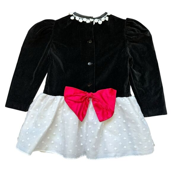 Vintage Girls Dress 4T Black Velvet w/ Tulle Skirt, Roses Red Bow Kawalla Dressy - Picture 10 of 10